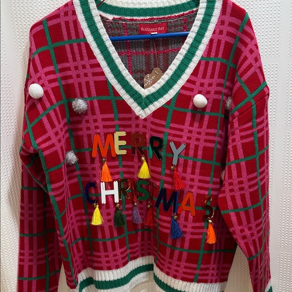 Merry Christmas Holiday Ugly Sweater with Tassels/Bells sz L - Picture 2 of 3